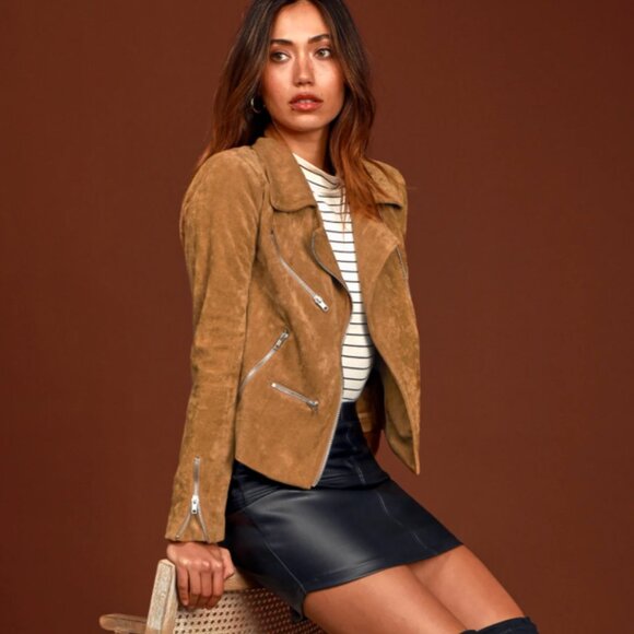 Lulus Jackets & Blazers - Lulus Suede with Love Tan Moto Jacket | Size M
